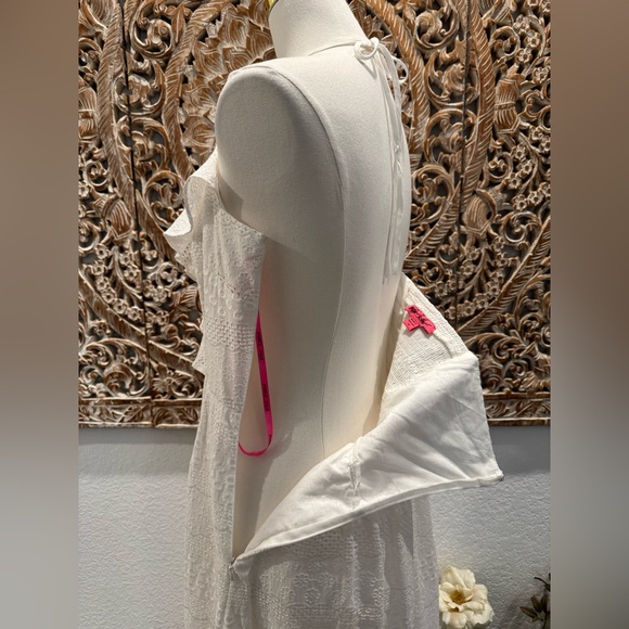 Betsey Johnson White Halter Eyelet Dress Flutter Neckline, Bridal, Wedding, Boho - Picture 9 of 16